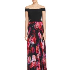 Off-The-Shoulder Pleated Chiffon Gown